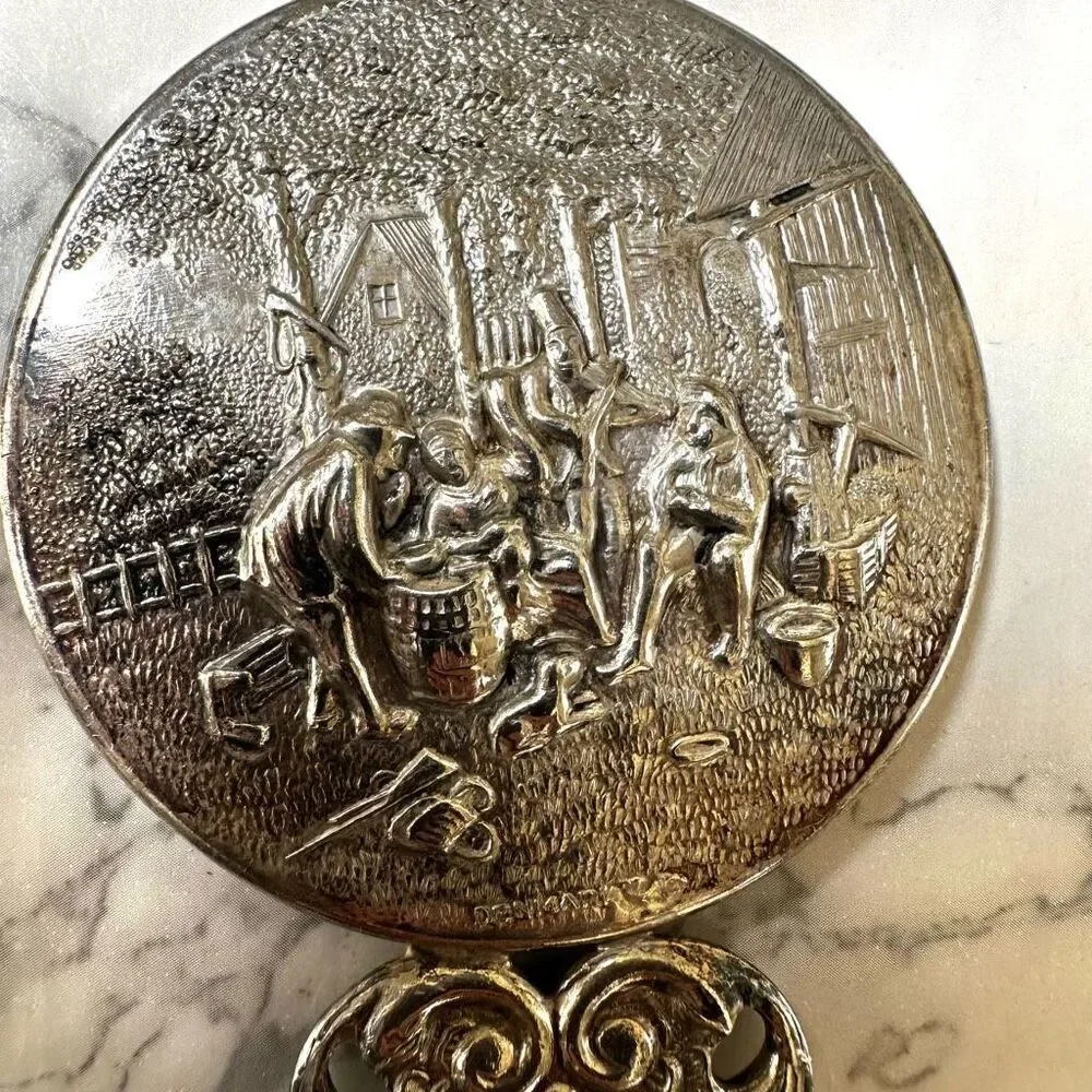 Hans Jensen repousse silver plated hand mirror